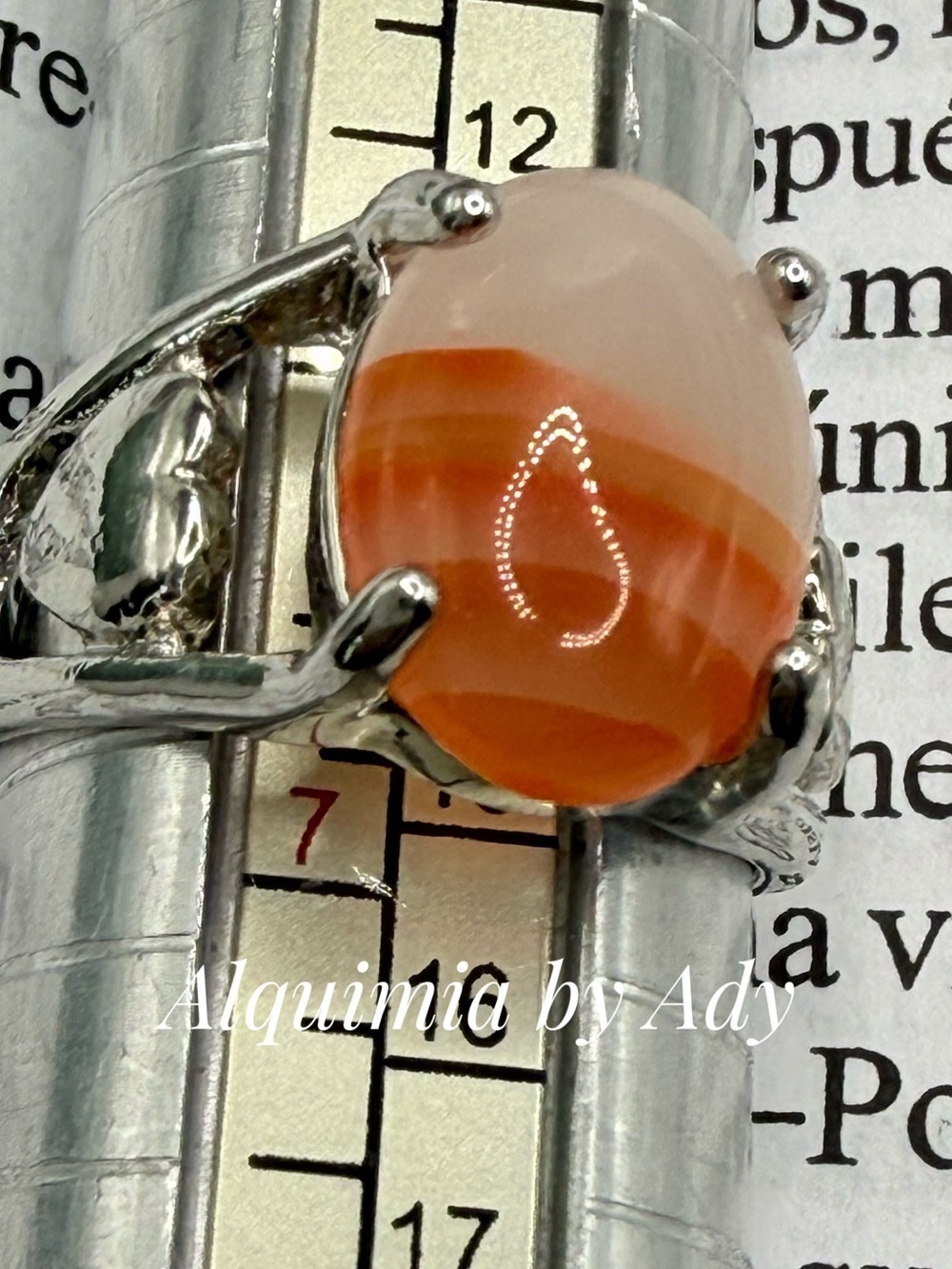 Peach-Orange Cabochon agate Ring